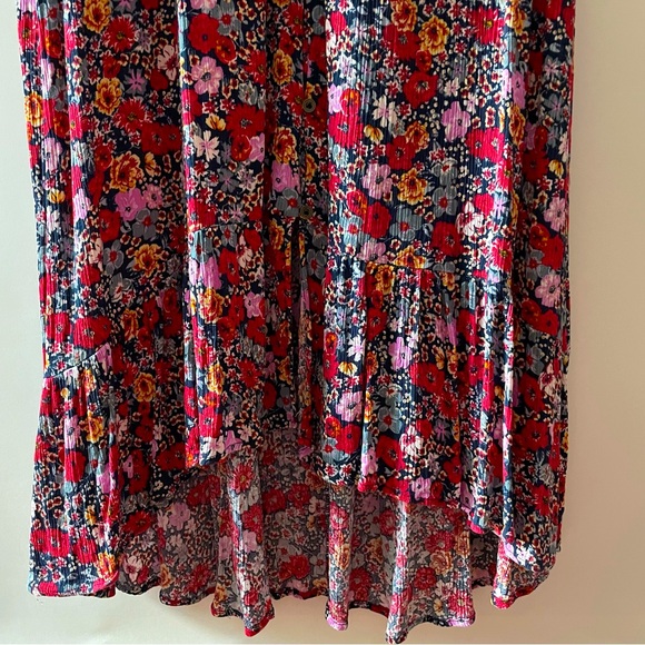 Knox Rose Multi-Colored Floral High-Low Maxi Dress Button Front Ruffe Size 2X - Picture 6 of 16